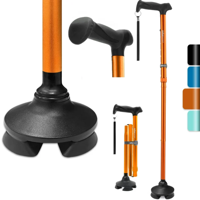 Rehaescort Adjustable Folding Walking Cane,Lightweight Heavy Duty Sticks Pivot Tip for Men and Women,Brown - Image 1