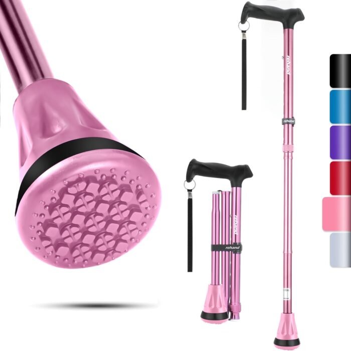 REHAND Foldable Walking Canes,Adjustable Height | Lightweight & Durable | Heavy Duty Walking Cane for Seniors Women & Men,Pink - Image 1