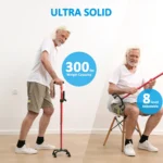 HEALTHBAZAAR Quad Cane Walking Cane for Women & Men for Balance Stability Adjustable Lightweight Walking Stick Red - Image 2